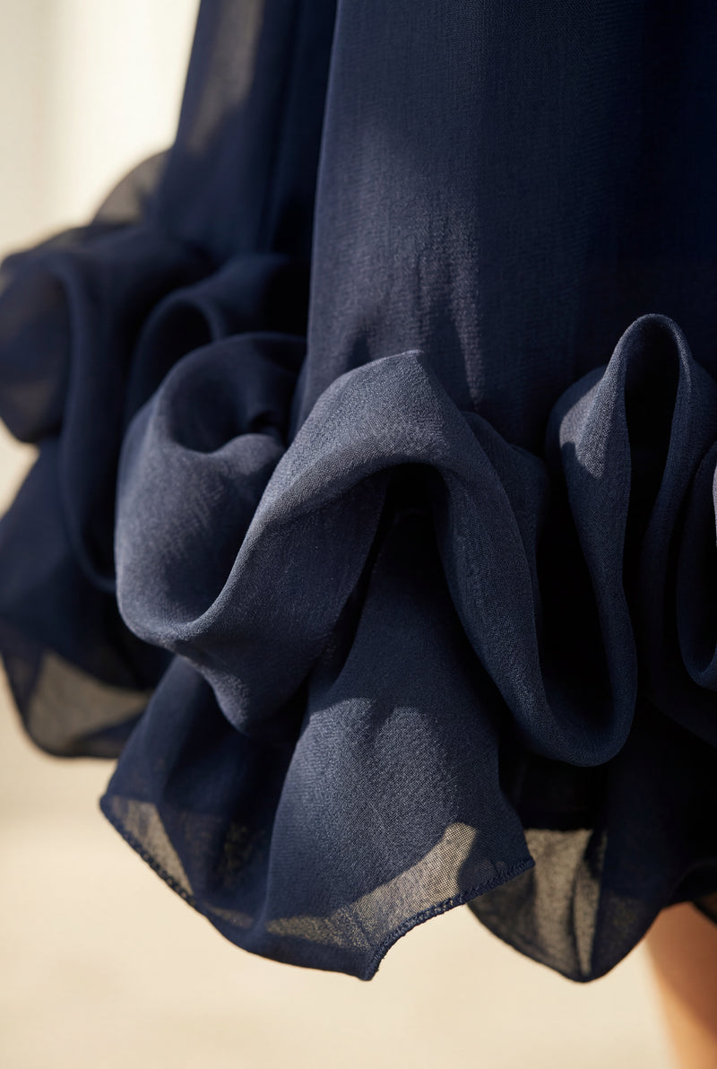 Black Navy Ruffled Hem Fit-and-flare Midi Dress - Photo 3