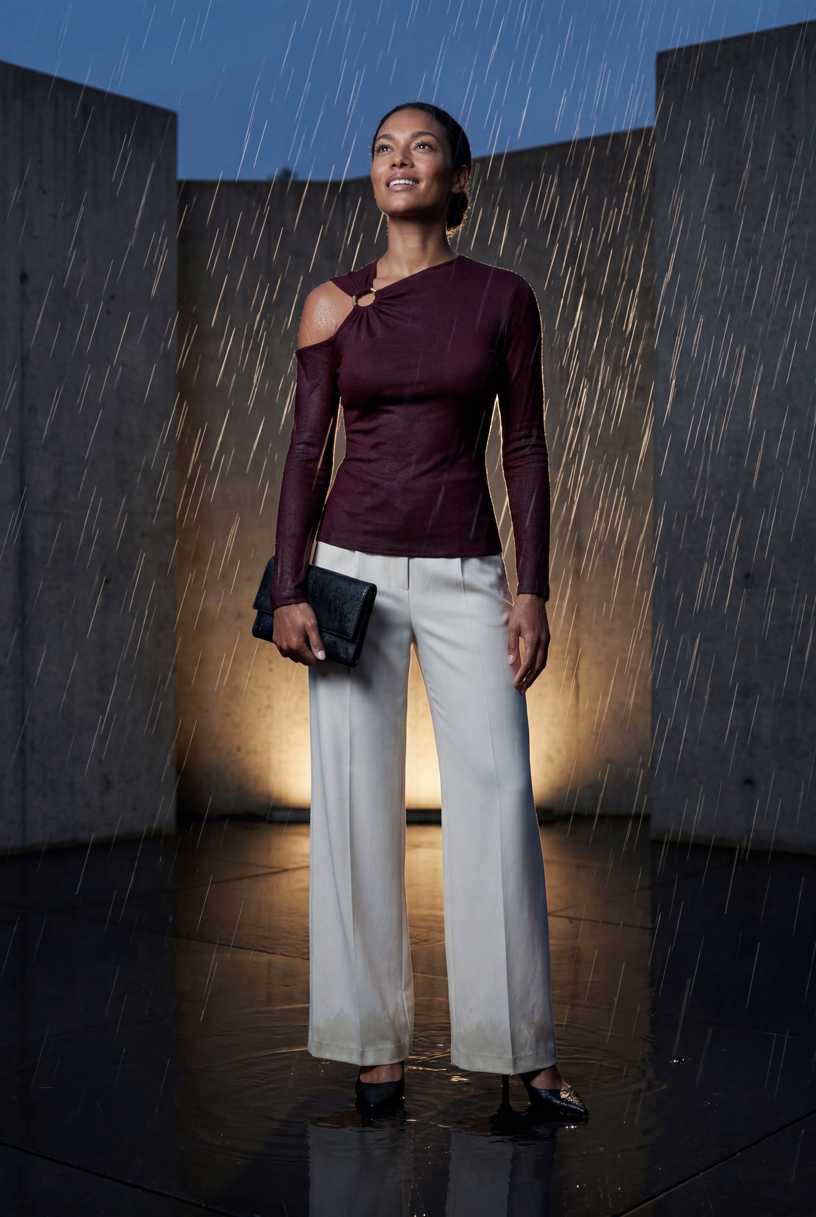 Burgundy One-shoulder Ribbed Top with Gold Ring Detail - One shoulder top - Photo 11