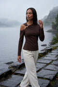 Brown One-shoulder Ribbed Top with Gold Ring Detail - One shoulder top - Photo 6