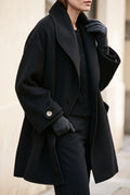 Open-Front Wool Coat in Black — studio front