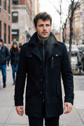 Overcoat with Knit Collar in Black — lifestyle