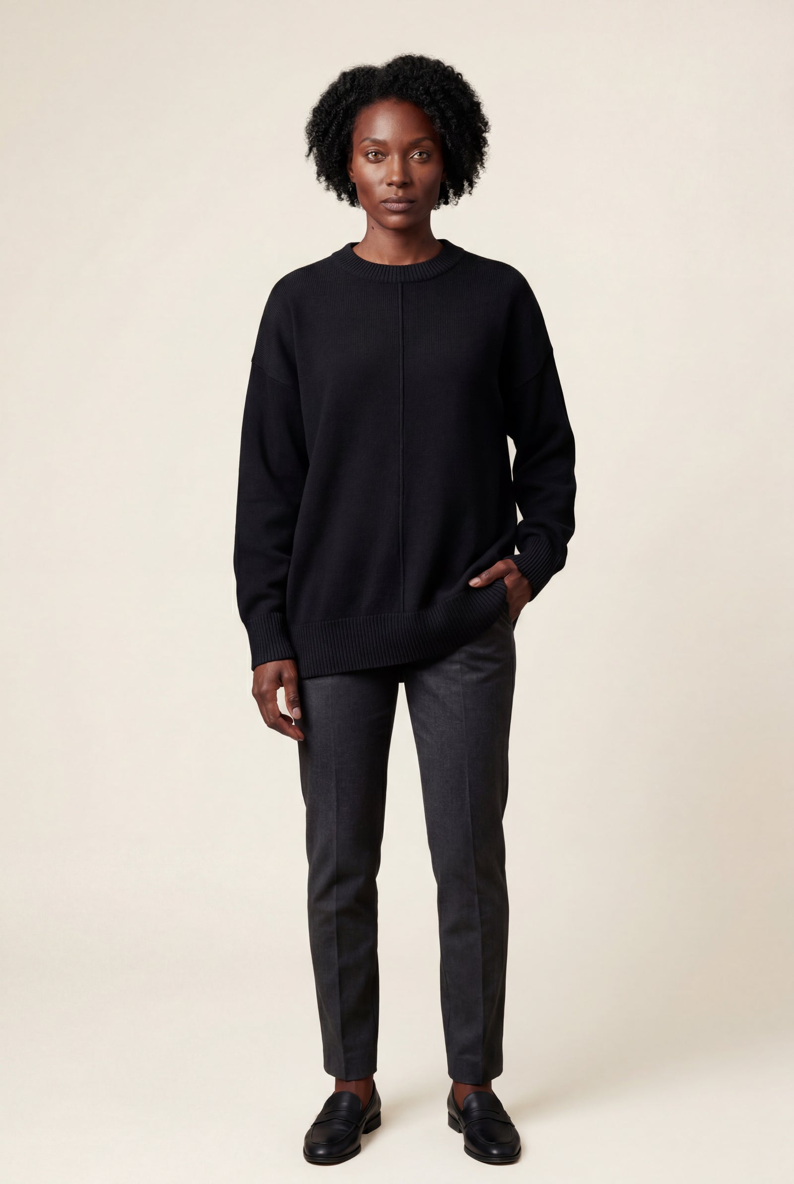 Black Oversized Crewneck Sweater with Dropped Shoulders - Oversized sweater - Photo 23