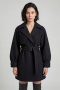 Black Oversized Lapel Belted Mini Trench Coat - Photo 1