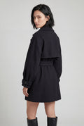 Black Oversized Lapel Belted Mini Trench Coat - Photo 2