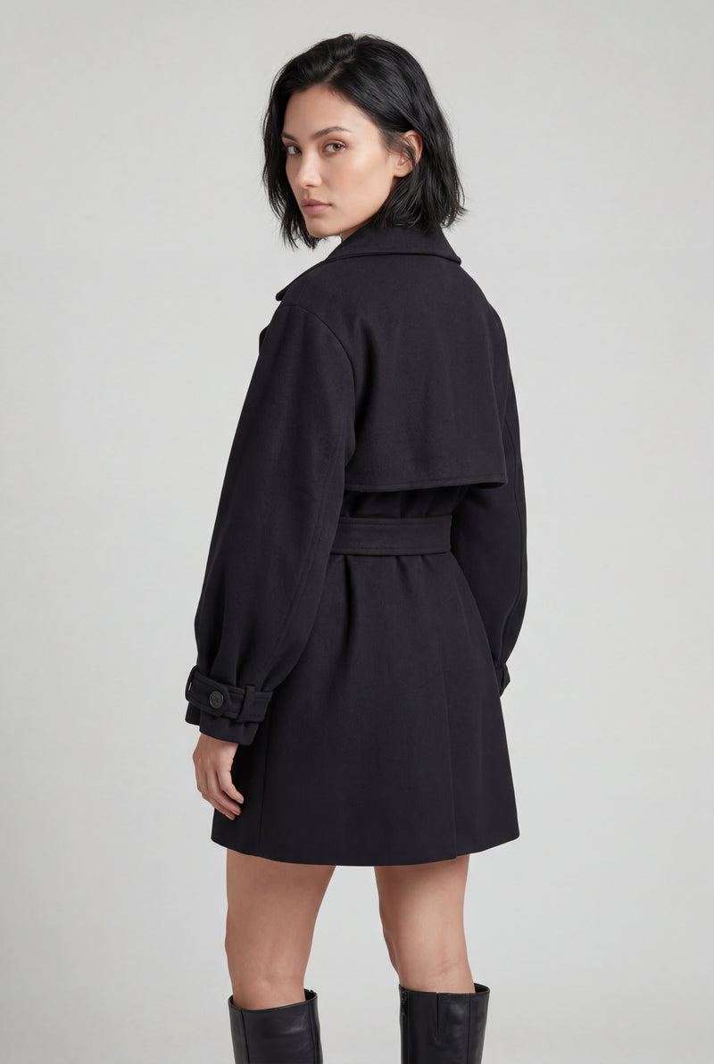 Black Oversized Lapel Belted Mini Trench Coat - Photo 2