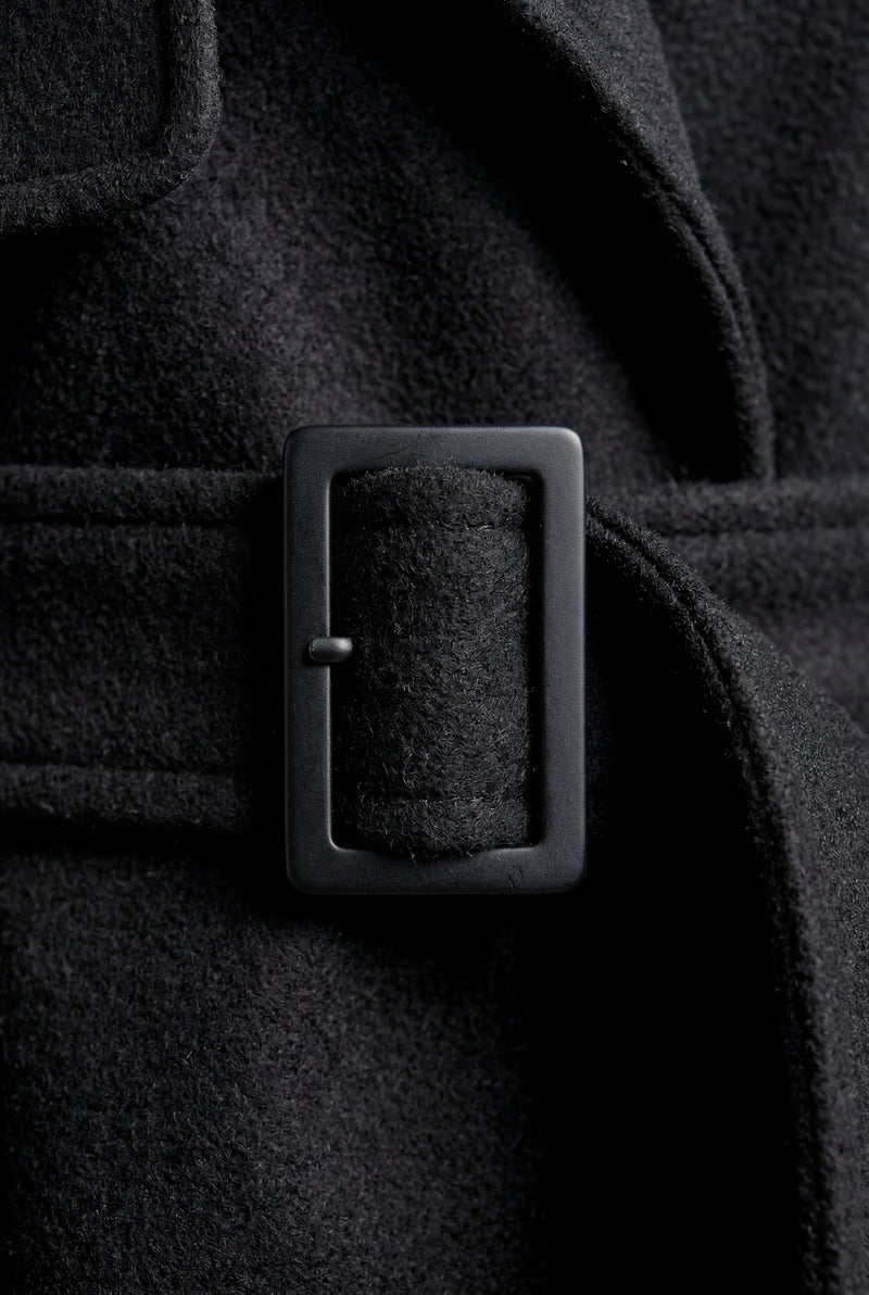 Black Oversized Lapel Belted Mini Trench Coat - Photo 4