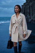 Beige Oversized Lapel Belted Mini Trench Coat - Photo 5