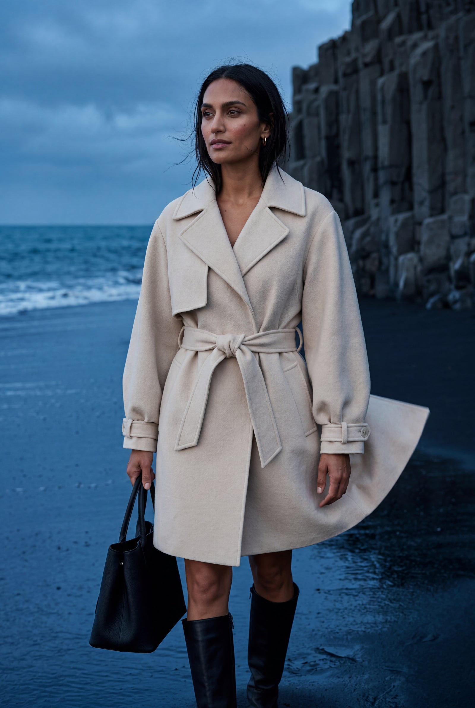 Beige Oversized Lapel Belted Mini Trench Coat - Photo 5