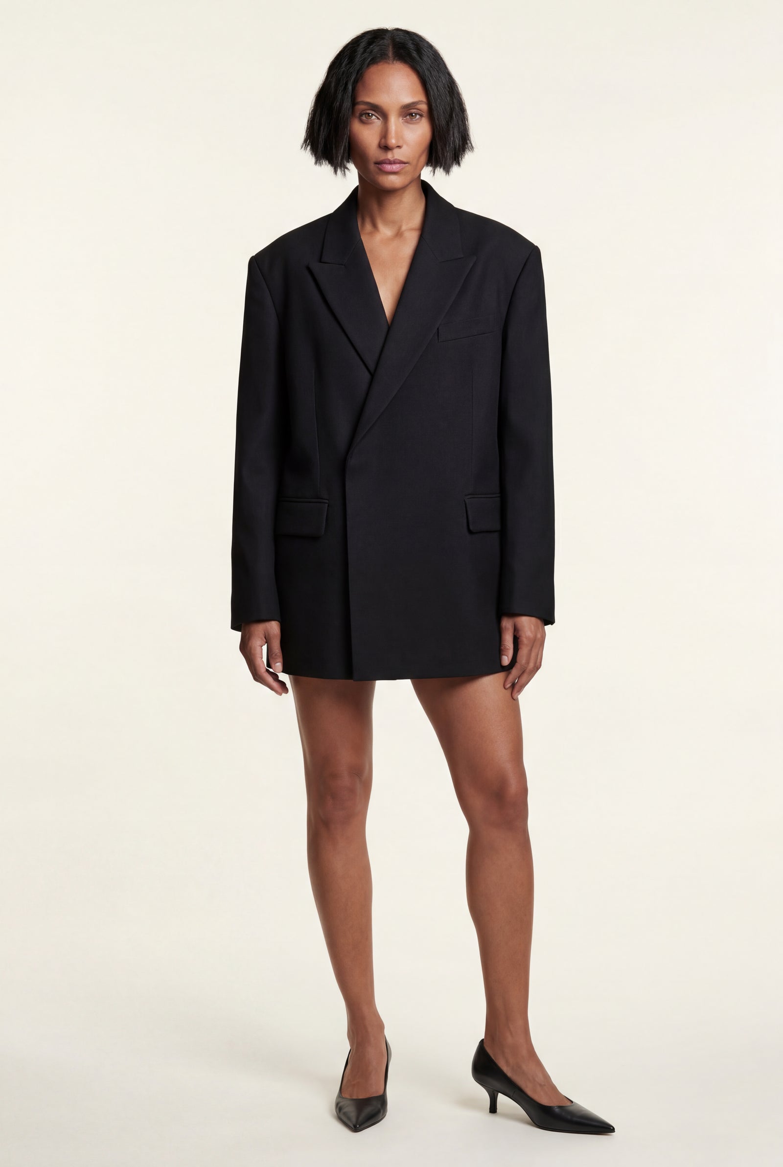 Black Oversized Single-breasted Blazer with Classic Lapel - Blazers - Photo 1