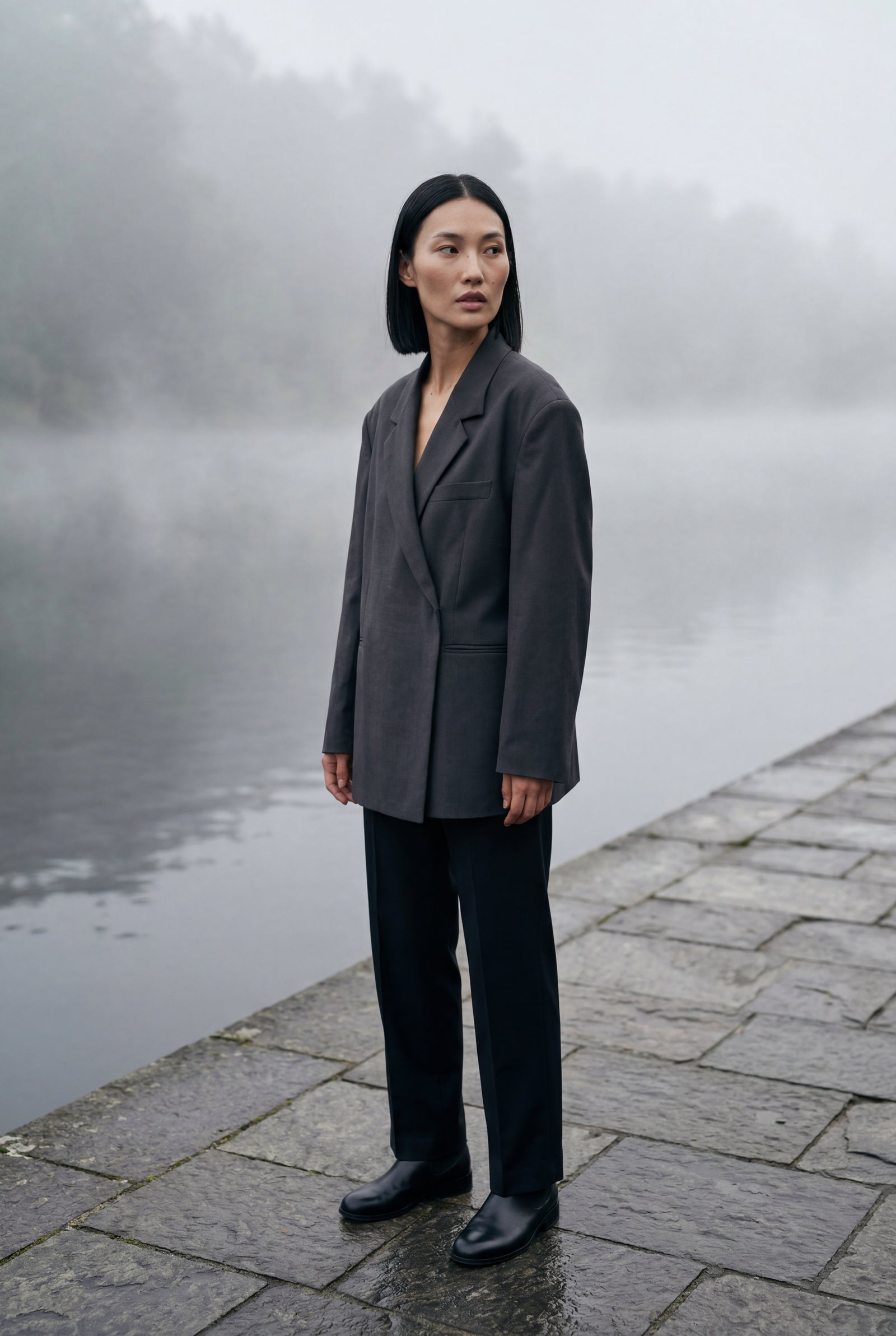 Gray Oversized Single-breasted Blazer with Classic Lapel - Blazers - Photo 10