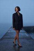 Black Oversized Single-breasted Blazer with Classic Lapel - Blazers - Photo 9