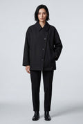 Black Oversized Single-breasted Coat with Classic Collar - Oversized coat - Photo 3