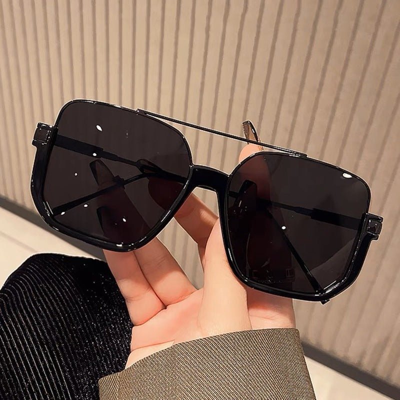 Black Oversized Square Double Bridge Aviator Sunglasses - Photo 3
