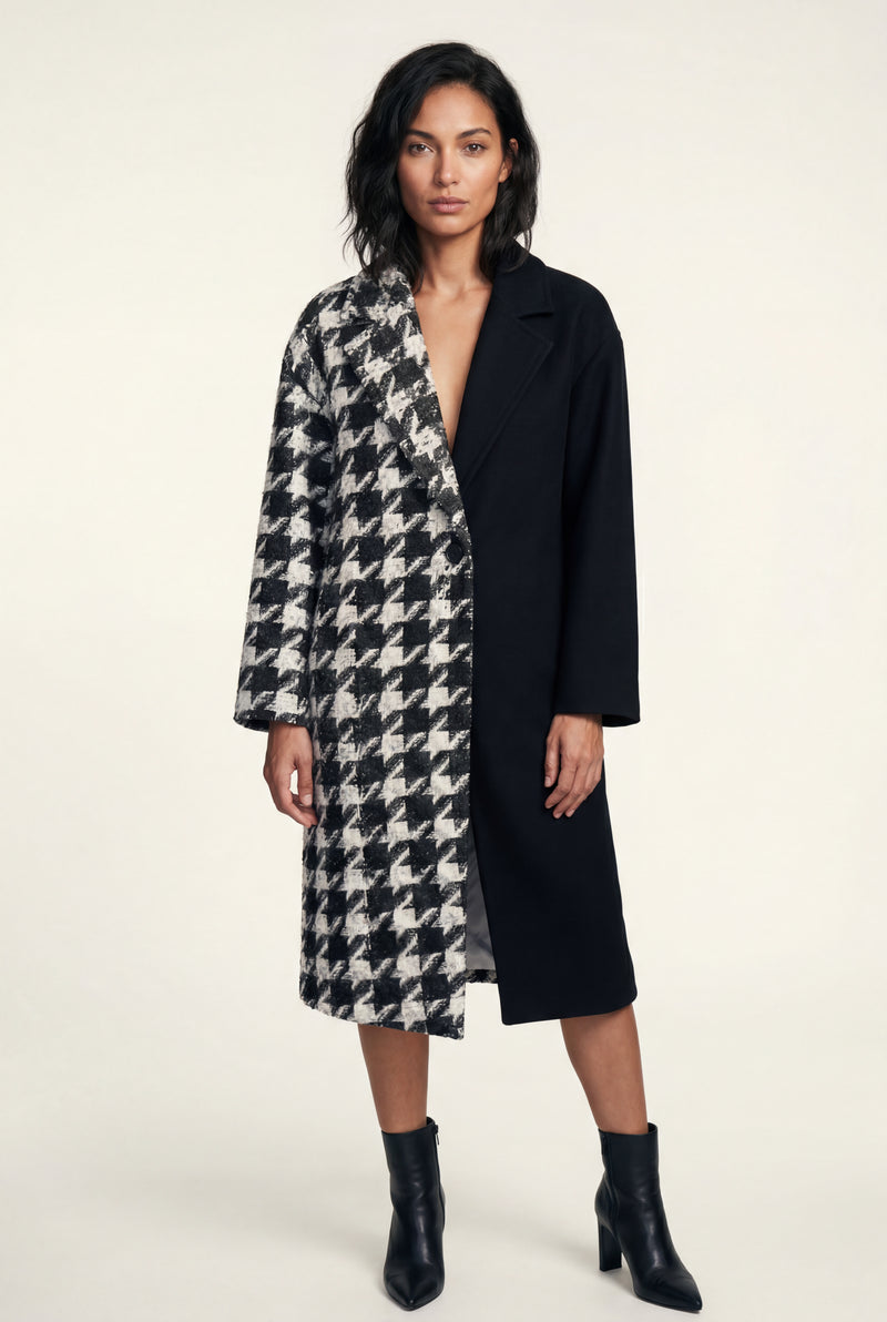 Black Oversized Statement Pattern Midi Coat - Padded coats - Photo 1