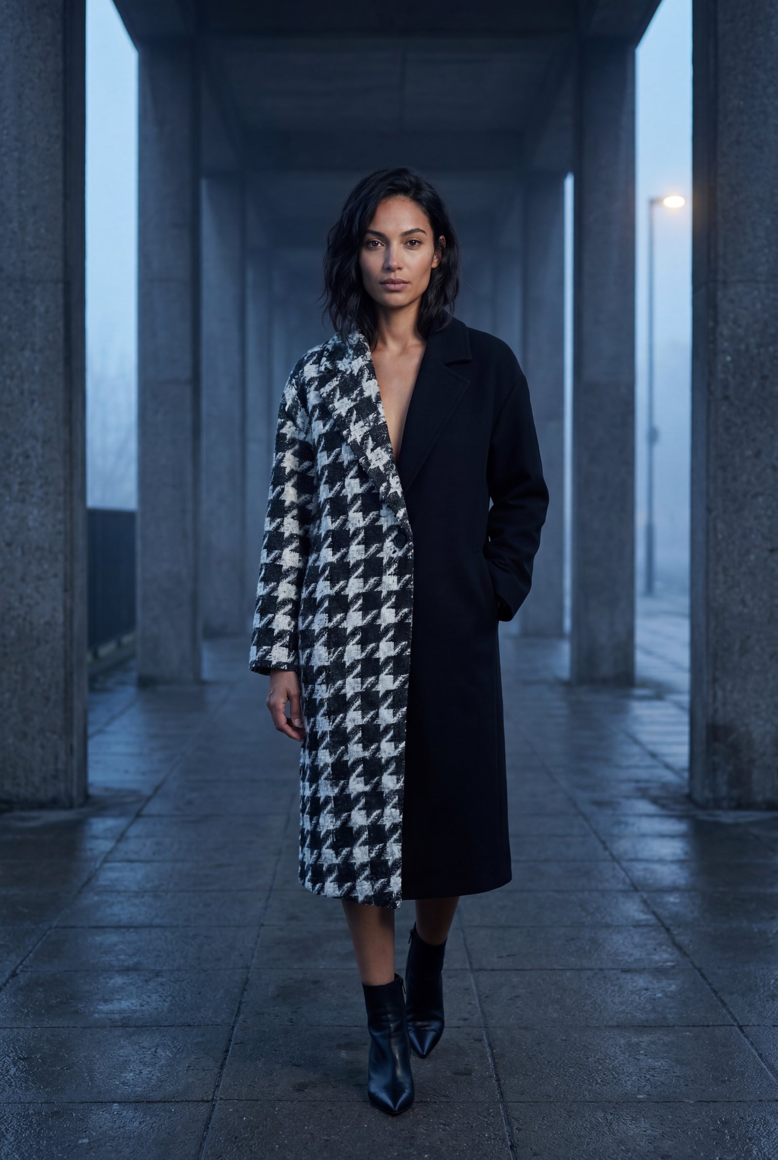 Black Oversized Statement Pattern Midi Coat - Padded coats - Photo 7