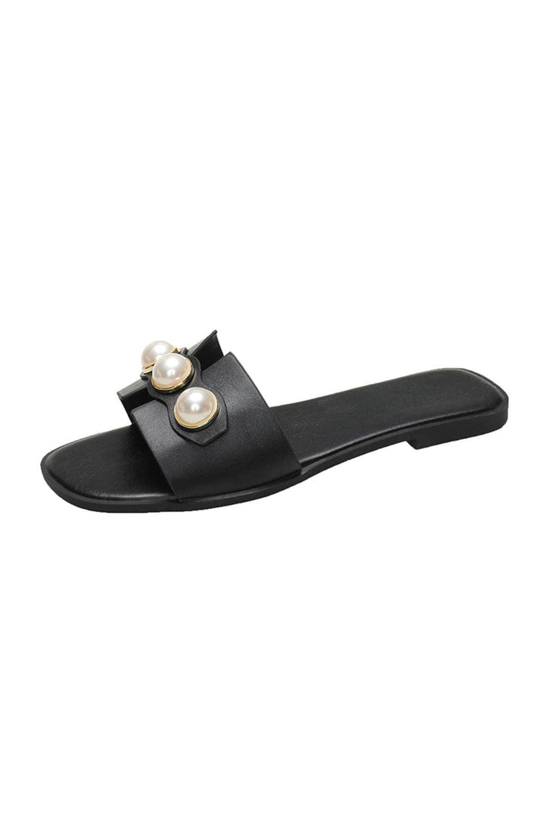 Pearl Embellished Wide Strap Slide Sandals - Photo 2