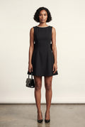 Black Pearl-trim Bow Back Fit-and-flare Mini Dress - Photo 3