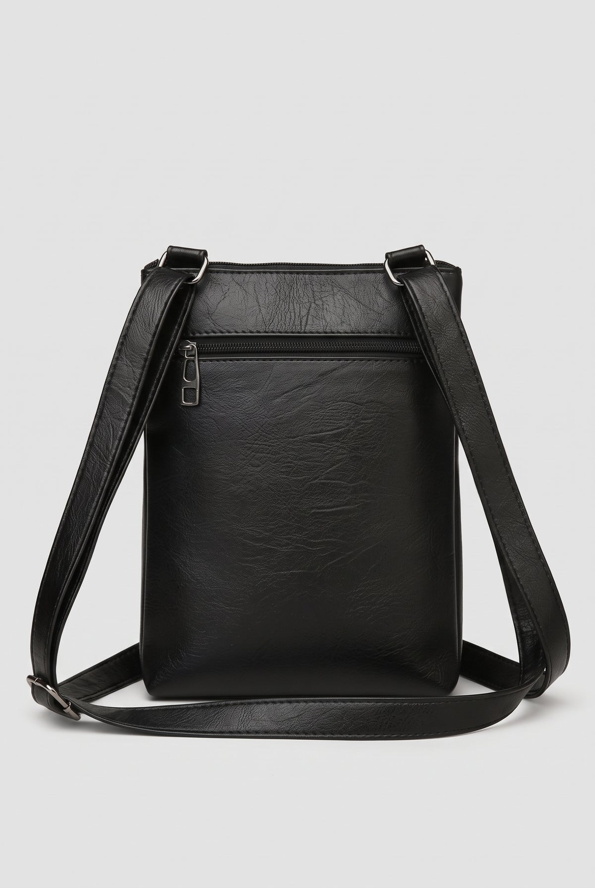 Pebbled Faux Leather Crossbody Bag in Black — studio angle