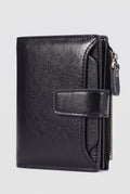 Pebbled Fold-Over Wallet in Black — studio front