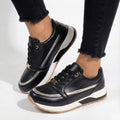 Black Perforated Metallic Trim Low-top Walking Sneakers - Photo 3