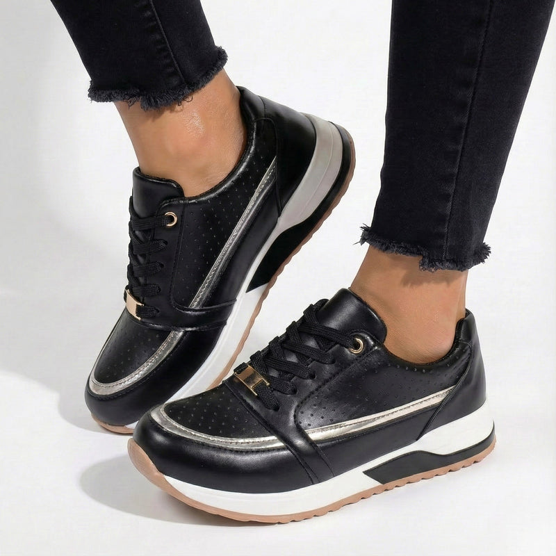 Black Perforated Metallic Trim Low-top Walking Sneakers - Photo 3