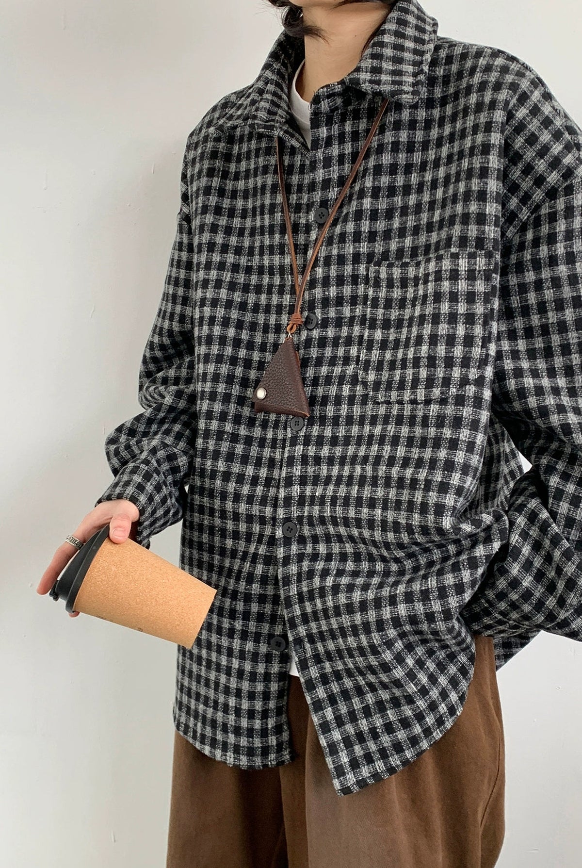 Plaid Flannel Shirt in Black — front view