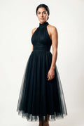 Black Pleated Halter Neck Midi Dress with Open Back Detail - Halter neck dress - Photo 2