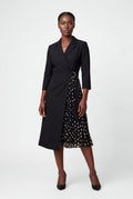 Black Pleated Wrap Blazer Dress with Three-quarter Sleeves - Photo 7