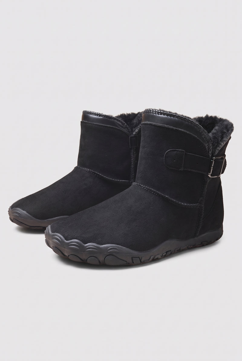 Plush Lined Ankle Boots in Black — studio front