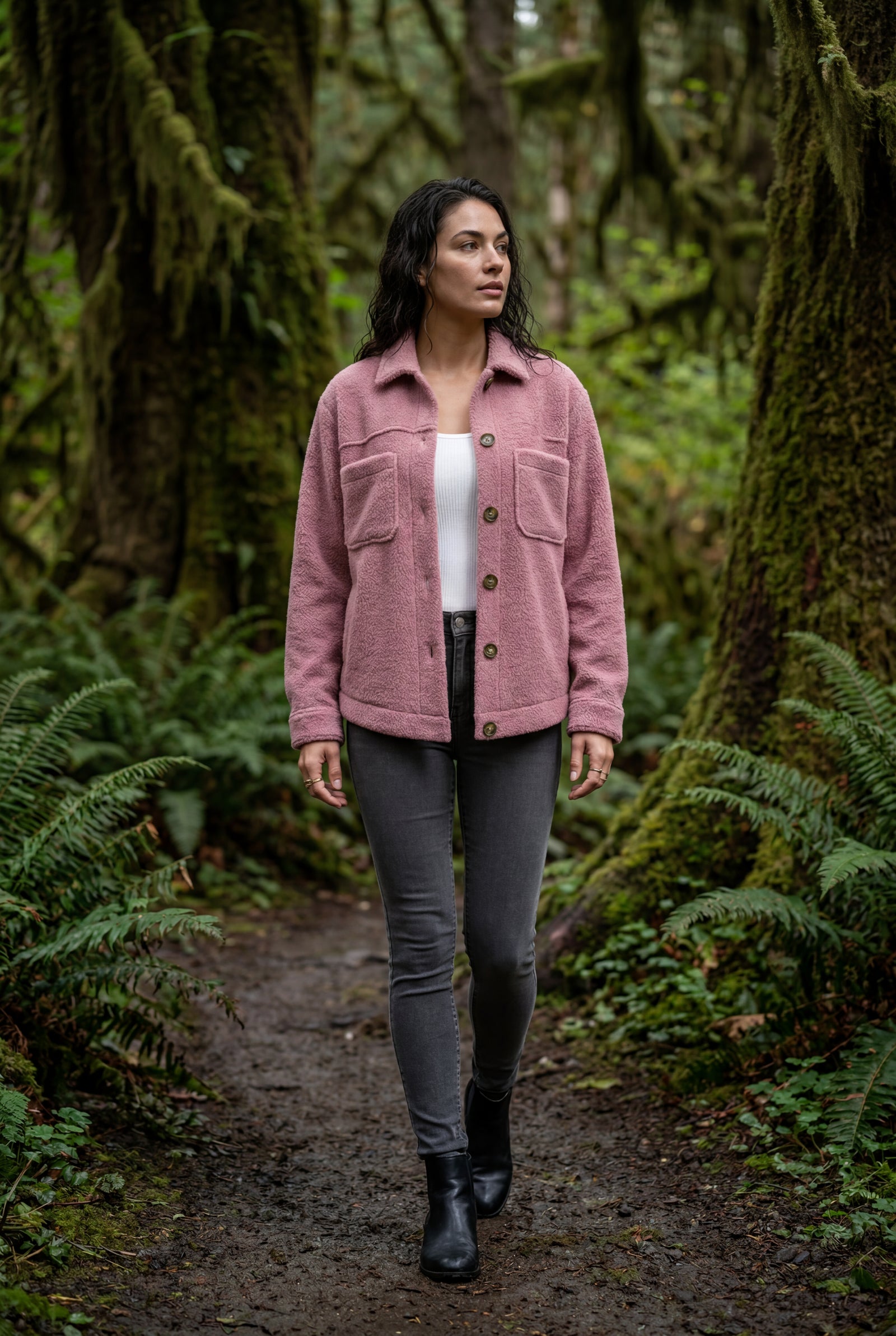 Pink Plush Teddy Texture Relaxed Fit Shirt Jacket - Teddy jacket - Photo 4