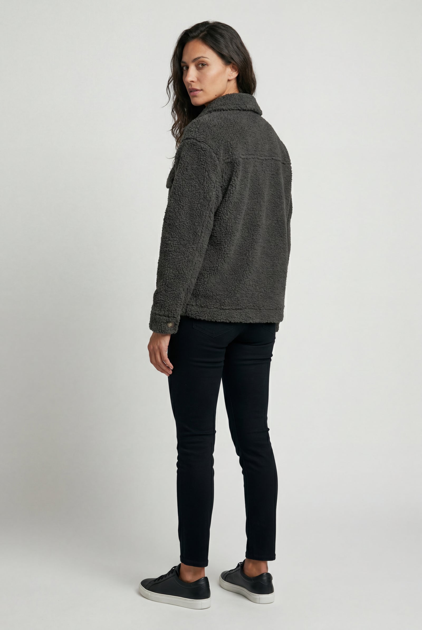 Black Plush Teddy Texture Relaxed Fit Shirt Jacket - Teddy jacket - Photo 6