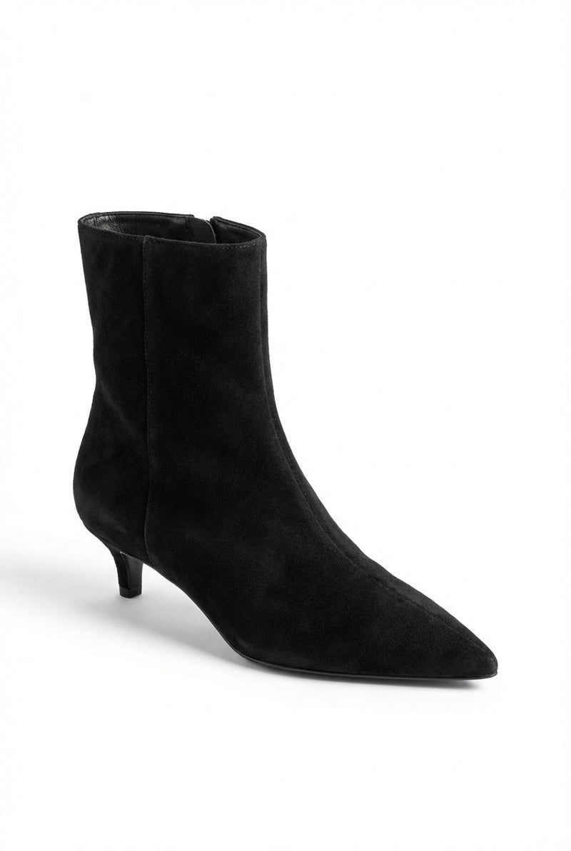 Black Pointed Toe Kitten Heel Ankle Boots - Photo 1
