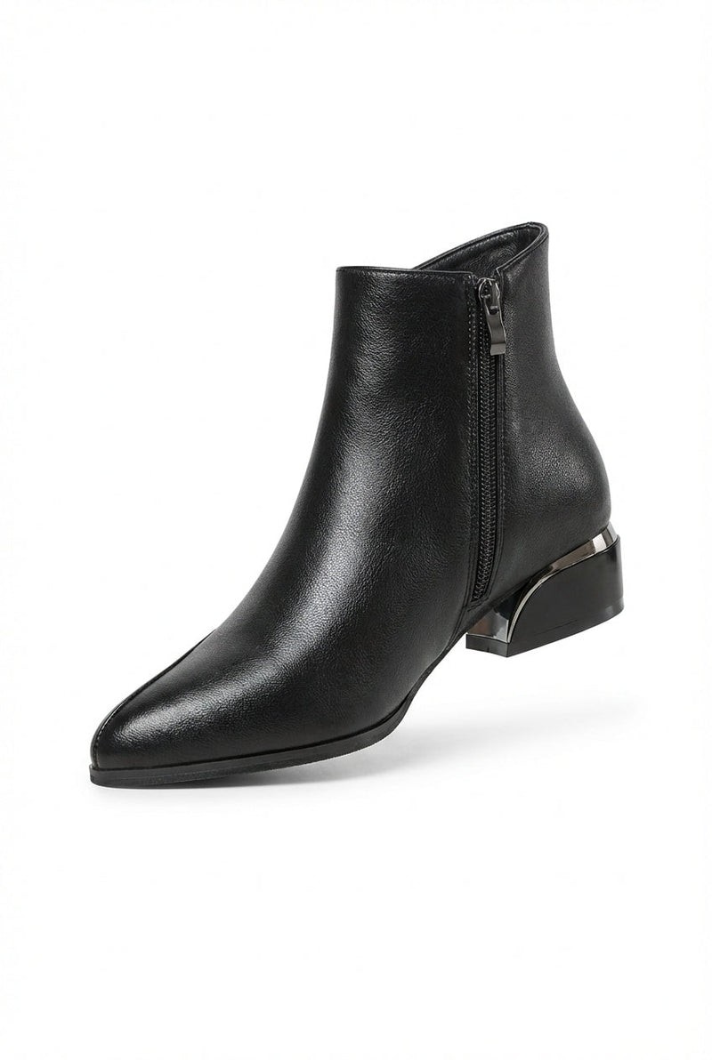 Black Pointed Toe Low Block Heel Ankle Boots - Photo 2