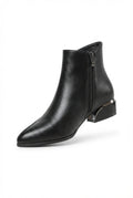 Black Pointed Toe Low Block Heel Ankle Boots - Photo 2
