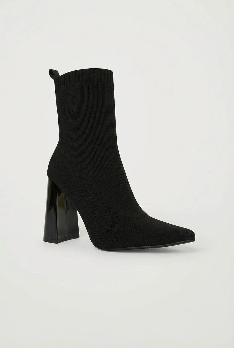 Black Pointed Toe Sock Fit Block Heel Ankle Boots - Photo 1