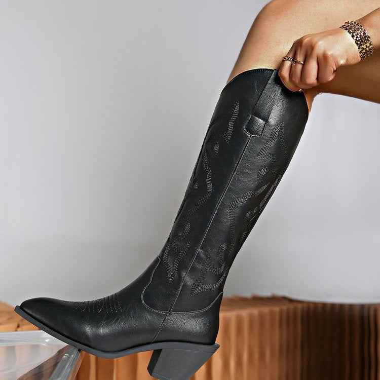 Pointed Toe Tall Western Cowboy Boots with Block Heel - Photo 5