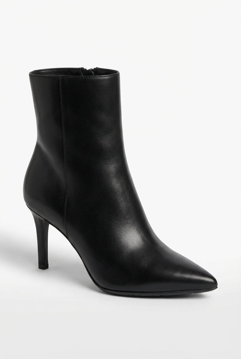 Black Polished Black Pointed Toe High Heel Ankle Boots - Photo 1
