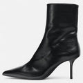 Black Polished Black Pointed Toe High Heel Ankle Boots - Photo 6