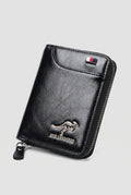 PU Leather Zip-Around Wallet in Black — studio front