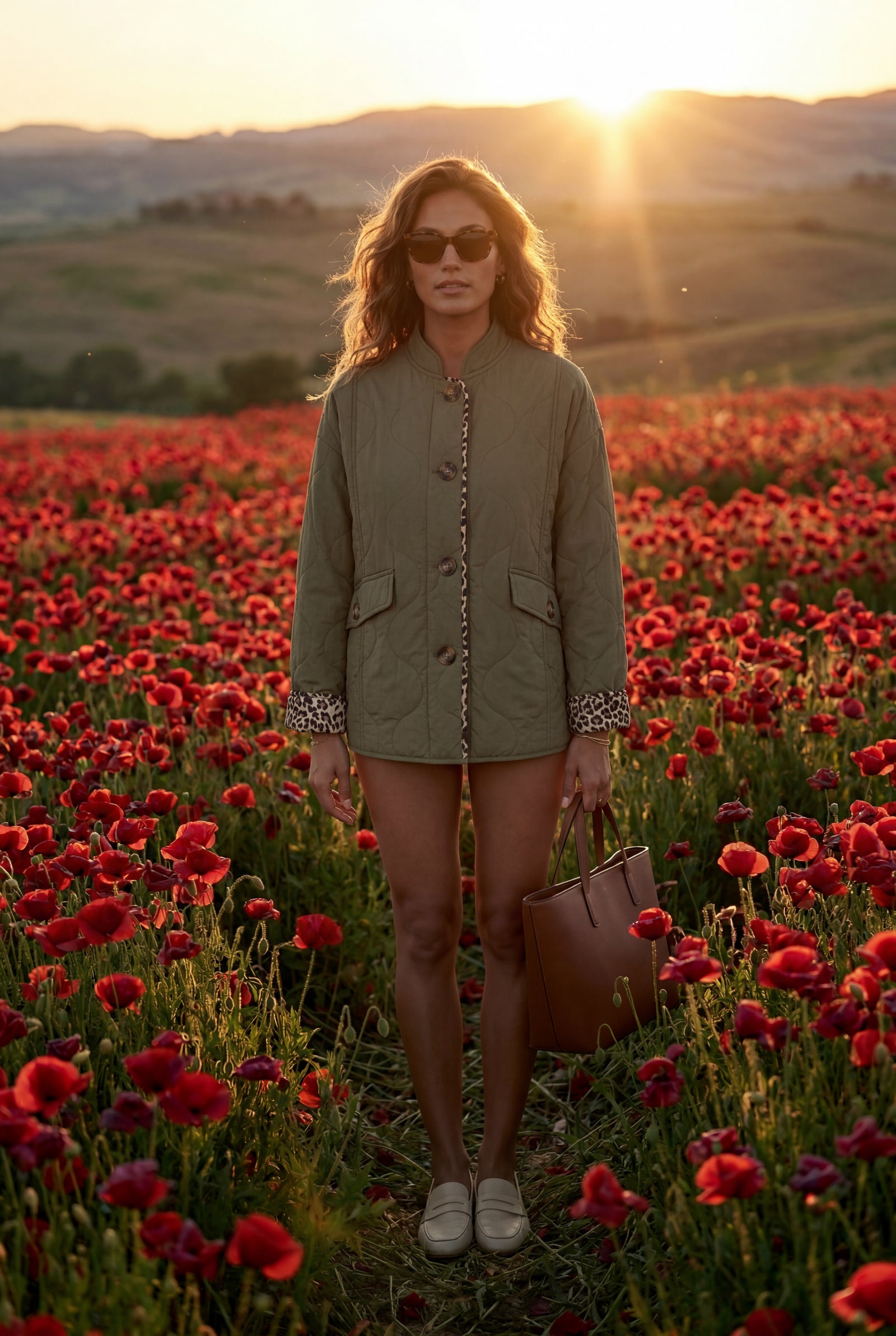 Olive Quilted Button-front Jacket with Leopard Print Cuffs - Casual jackets - Photo 7