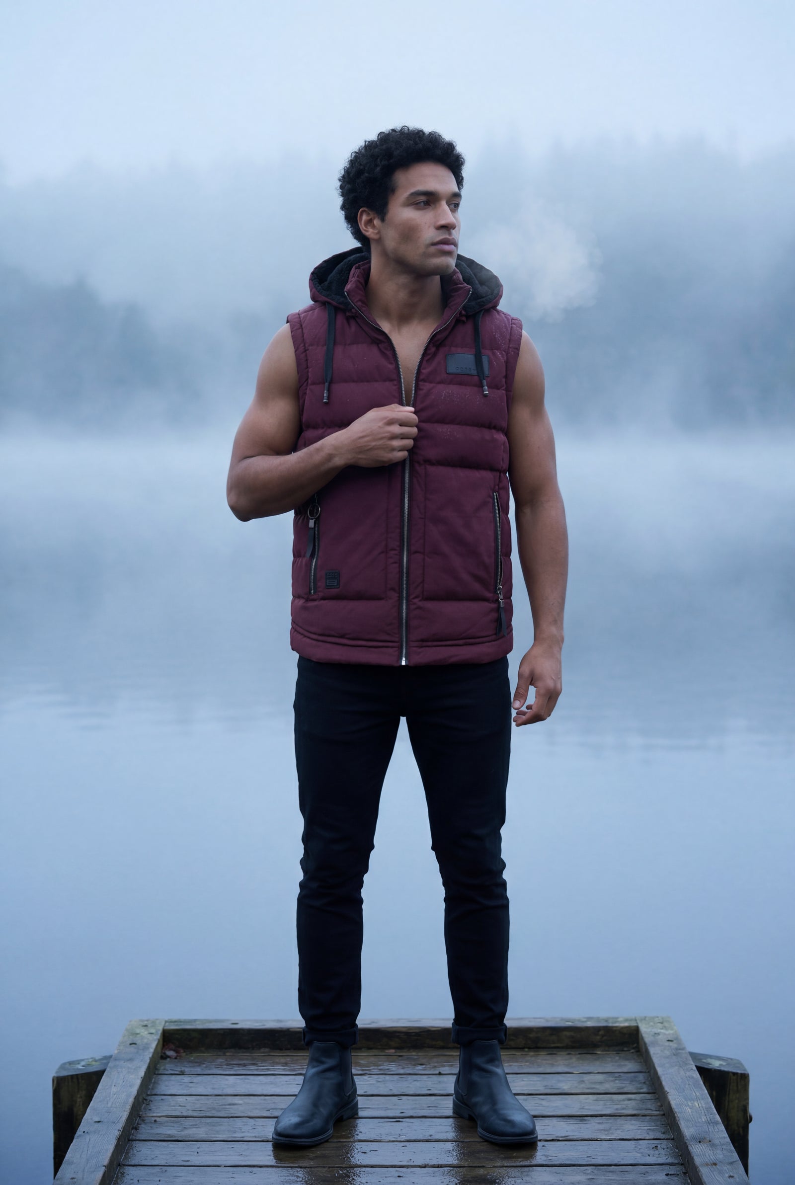 Burgundy Quilted Hooded Puffer Vest with Zip Pockets - Hooded vests - Photo 12