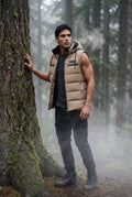 Khaki Quilted Hooded Puffer Vest with Zip Pockets - Hooded vests - Photo 17