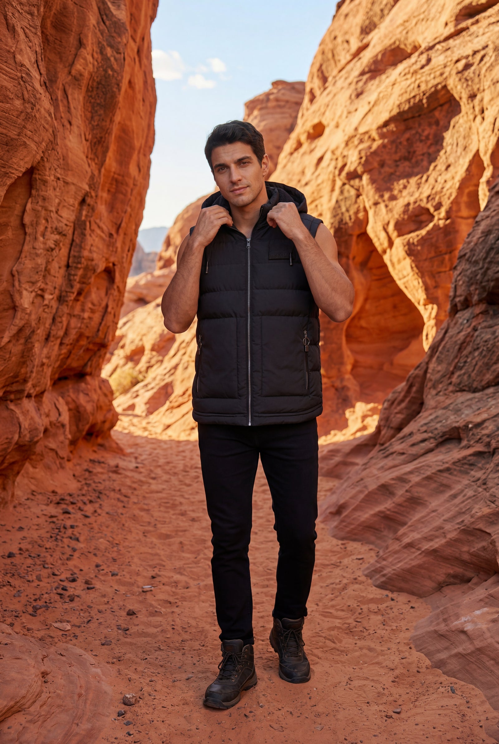 Black Quilted Hooded Puffer Vest with Zip Pockets - Hooded vests - Photo 5
