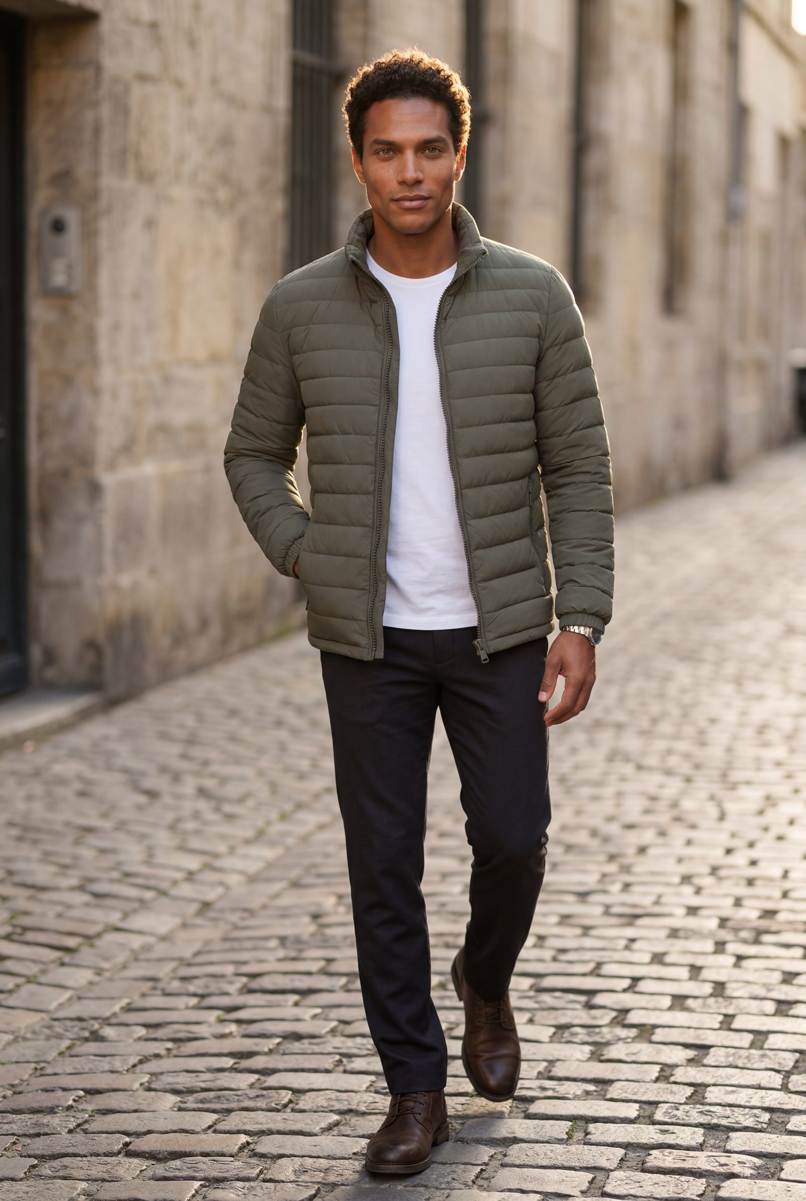Olive Grey Quilted Stand Collar Lightweight Puffer Jacket - Lightweight jackets - Photo 10