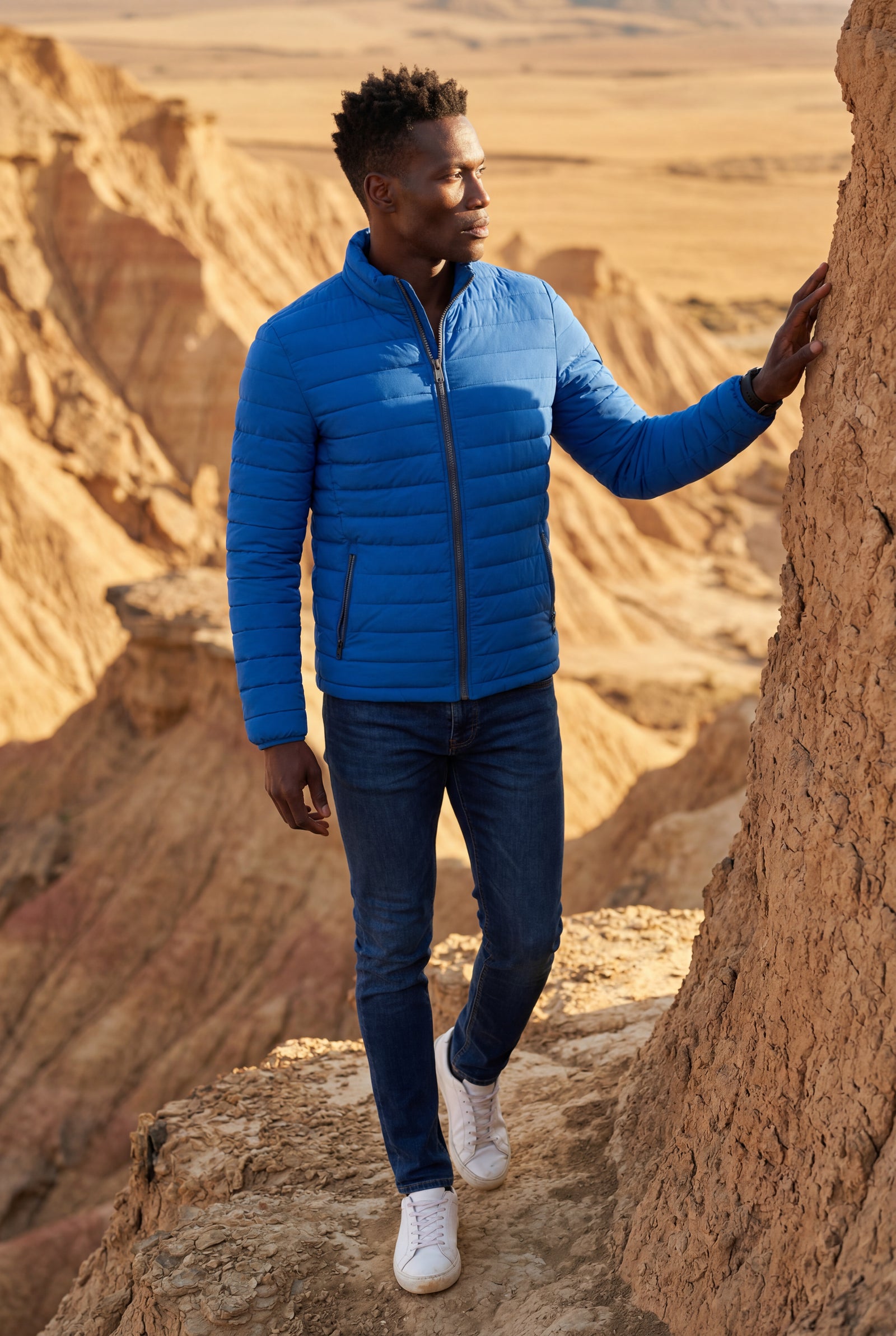 Blue Quilted Stand Collar Lightweight Puffer Jacket - Lightweight jackets - Photo 13