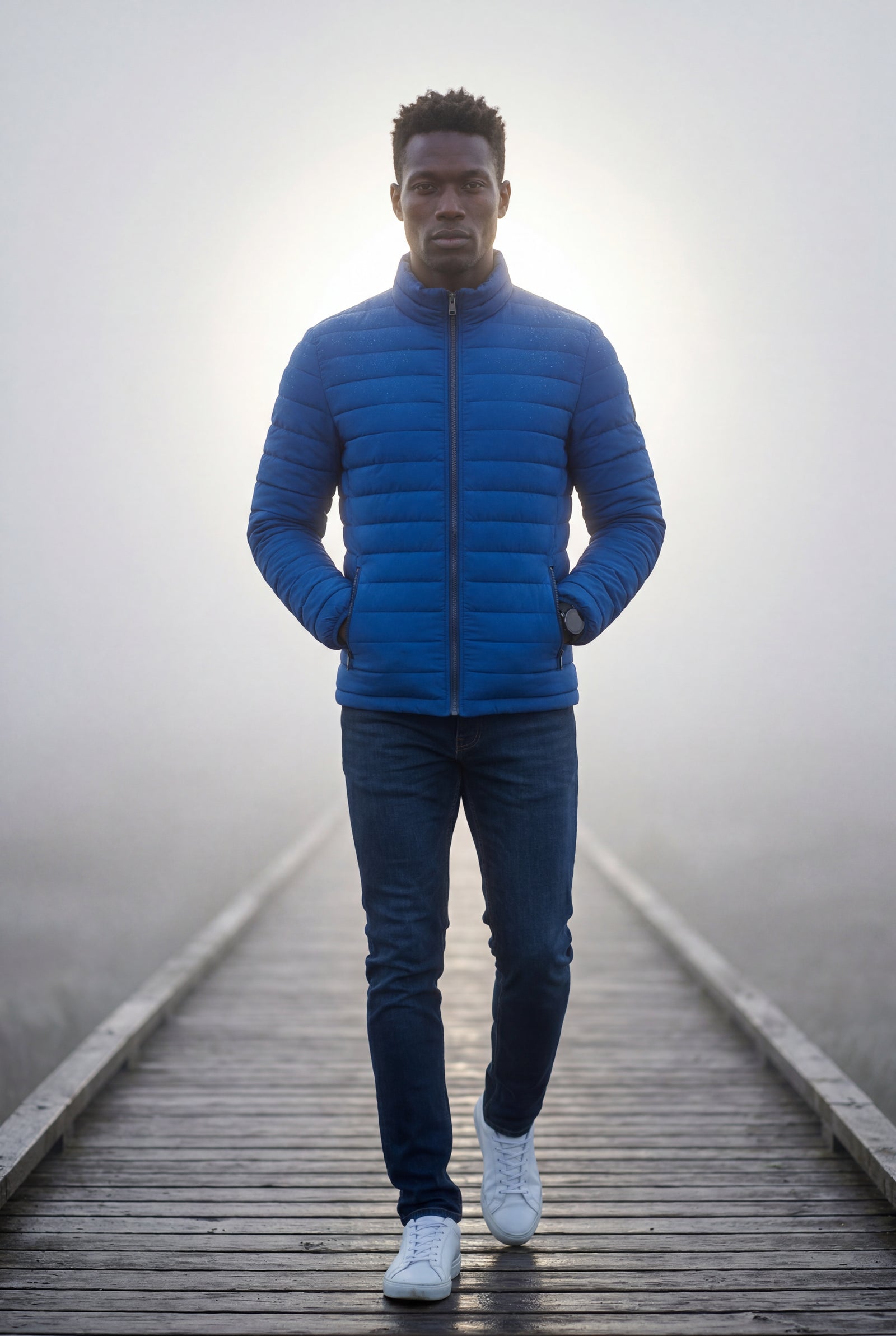 Blue Quilted Stand Collar Lightweight Puffer Jacket - Lightweight jackets - Photo 15
