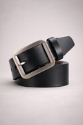 Black Rectangular Metal Buckle Classic Belt with Tapered Tip - Belts - Photo 2