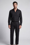 Black Relaxed Button-down Shirt and Drawstring Trouser Set - Shirt set - Photo 12