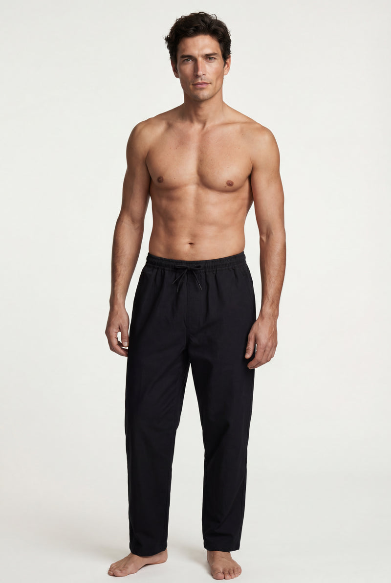 Black Relaxed Drawstring Beach Pants with Straight-leg Silhouette - Relaxed fit pants - Photo 2