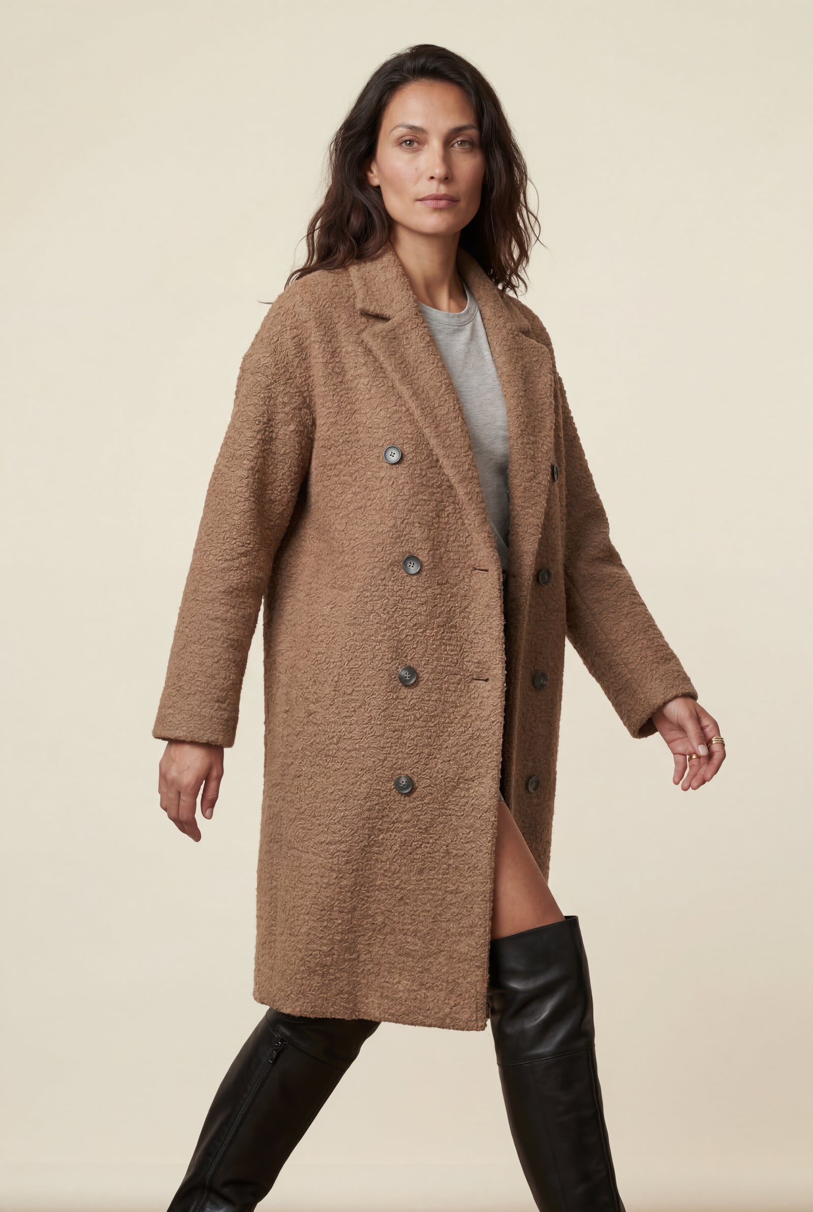 Brown Relaxed Straight Double-breasted Long Winter Coat - Long wool coats - Photo 15